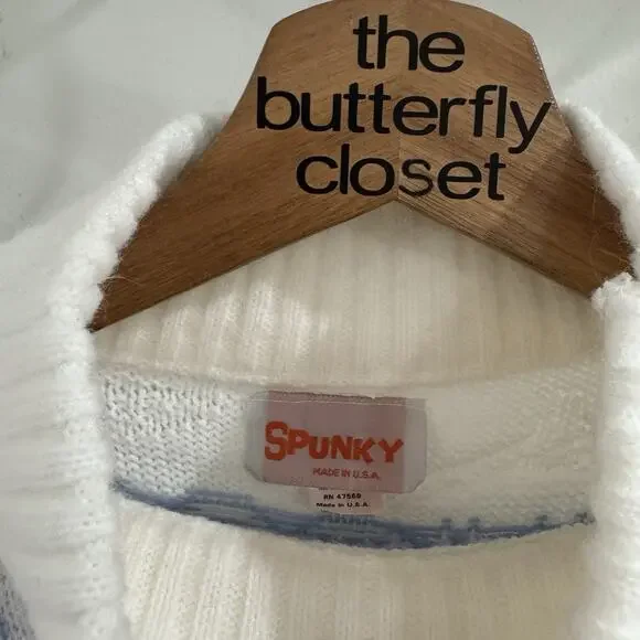 Vintage 80s/90s Pastel Floral Acrylic Mock Neck Sweater 1-650 cottagecore - Picture 3 of 4